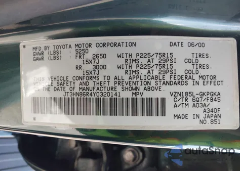 2000 Toyota 4Runner Sr5 V6 from USA, damaged, VIN JT3HN86R4Y0320141